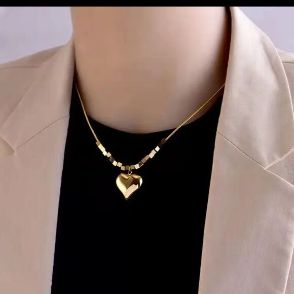 18K Gold Plated Hip-hop Style Heart Pendant Necklace Clavicle Chain - Picture 6 of 12